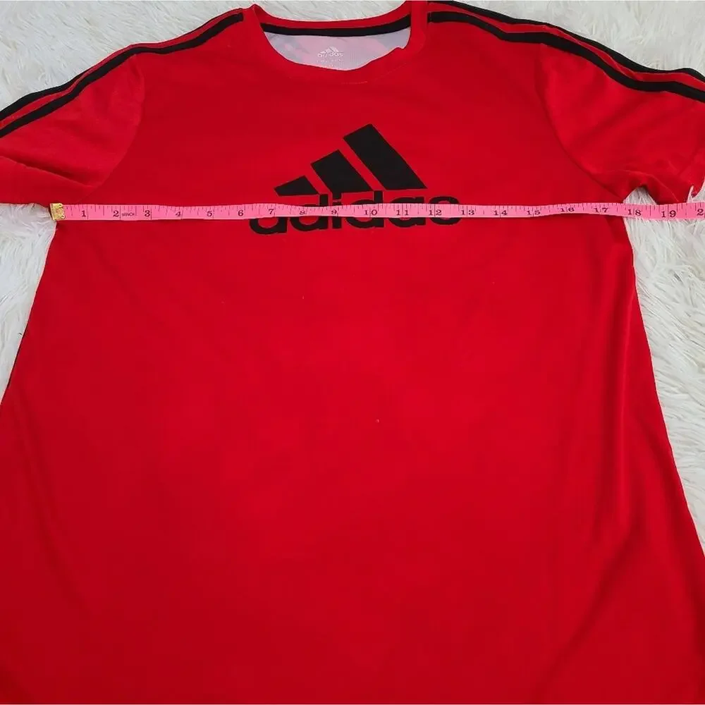 Red Adidas Black Striped Athletic Tee Youth Size Large